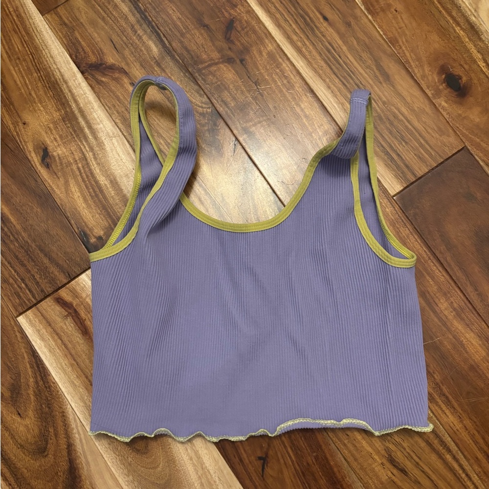 Free People Lavender Ribbed Crop Top with Lime Trim